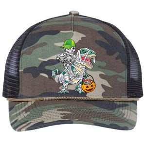 Cool Skeleton Dinosaur Halloween Trick Or Treat Retro Rope Trucker Hat Cap