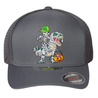 Cool Skeleton Dinosaur Halloween Trick Or Treat Flexfit Unipanel Trucker Cap