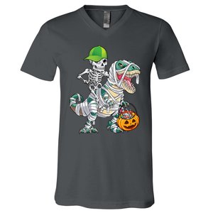 Cool Skeleton Dinosaur Halloween Trick Or Treat V-Neck T-Shirt