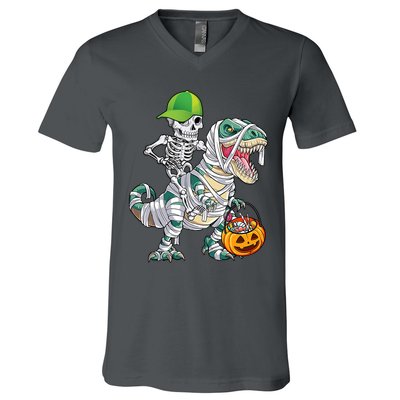 Cool Skeleton Dinosaur Halloween Trick Or Treat V-Neck T-Shirt
