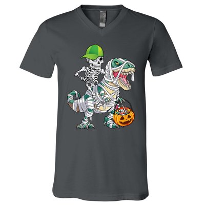 Cool Skeleton Dinosaur Halloween Trick Or Treat V-Neck T-Shirt