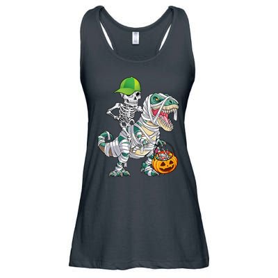 Cool Skeleton Dinosaur Halloween Trick Or Treat Ladies Essential Flowy Tank