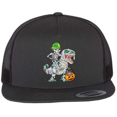 Cool Skeleton Dinosaur Halloween Trick Or Treat Flatbill Hat