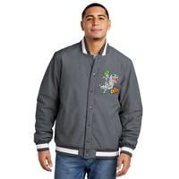 Cool Skeleton Dinosaur Halloween Trick Or Treat Insulated Varsity Jacket