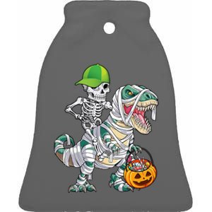 Cool Skeleton Dinosaur Halloween Trick Or Treat Ceramic Bell Ornament