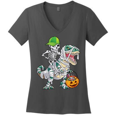 Cool Skeleton Dinosaur Halloween Trick Or Treat Women's V-Neck T-Shirt