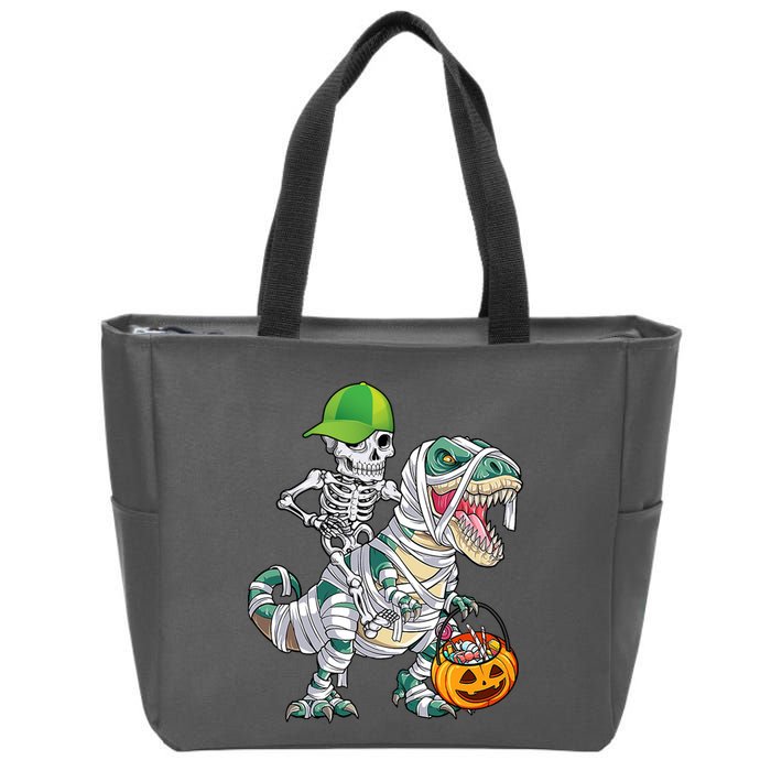 Cool Skeleton Dinosaur Halloween Trick Or Treat Zip Tote Bag