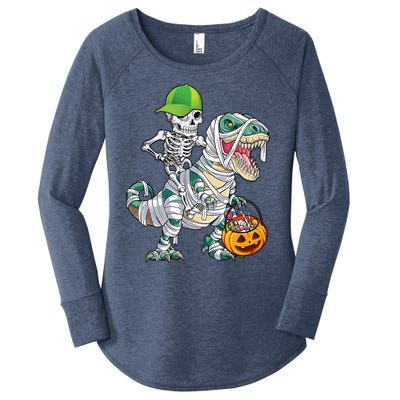 Cool Skeleton Dinosaur Halloween Trick Or Treat Women's Perfect Tri Tunic Long Sleeve Shirt