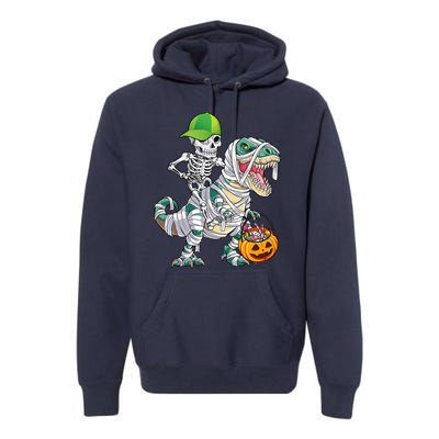 Cool Skeleton Dinosaur Halloween Trick Or Treat Premium Hoodie