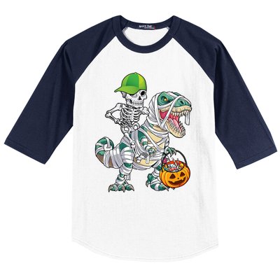 Cool Skeleton Dinosaur Halloween Trick Or Treat Baseball Sleeve Shirt