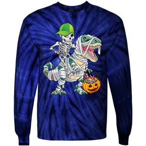 Cool Skeleton Dinosaur Halloween Trick Or Treat Tie-Dye Long Sleeve Shirt