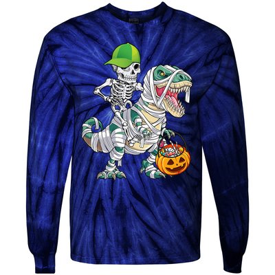 Cool Skeleton Dinosaur Halloween Trick Or Treat Tie-Dye Long Sleeve Shirt