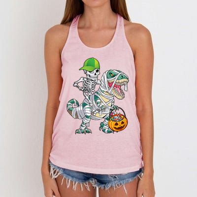 Cool Skeleton Dinosaur Halloween Trick Or Treat Women's Knotted Racerback Tank