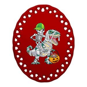 Cool Skeleton Dinosaur Halloween Trick Or Treat Ceramic Oval Ornament