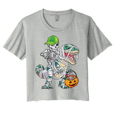 Cool Skeleton Dinosaur Halloween Trick Or Treat Women's Crop Top Tee