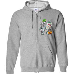 Cool Skeleton Dinosaur Halloween Trick Or Treat Full Zip Hoodie