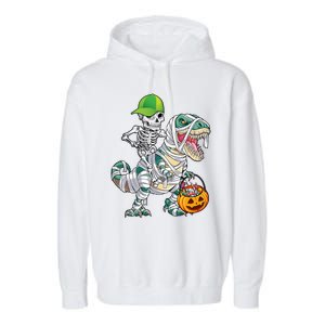 Cool Skeleton Dinosaur Halloween Trick Or Treat Garment-Dyed Fleece Hoodie