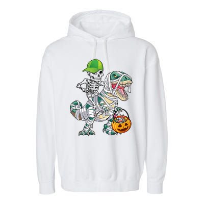 Cool Skeleton Dinosaur Halloween Trick Or Treat Garment-Dyed Fleece Hoodie