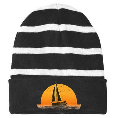 Cute Sailing Design Sailboat Sail Sailing Ship Striped Beanie with Solid Band