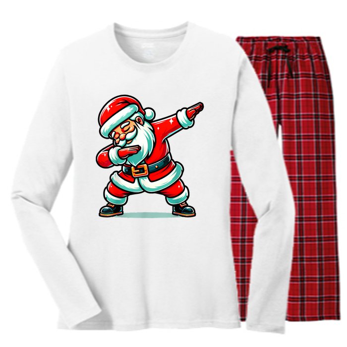 Christmas Santa Dabbing Santa Xmas Funny Women's Long Sleeve Flannel Pajama Set 