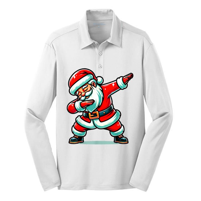 Christmas Santa Dabbing Santa Xmas Funny Silk Touch Performance Long Sleeve Polo