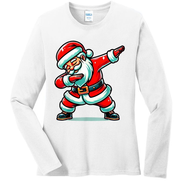 Christmas Santa Dabbing Santa Xmas Funny Ladies Long Sleeve Shirt