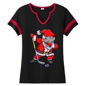 Christmas Santa Dabbing Hockey Player Dab Xmas Gift Ladies Halftime Notch Neck Tee