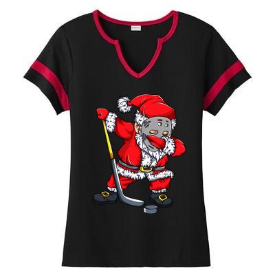 Christmas Santa Dabbing Hockey Player Dab Xmas Gift Ladies Halftime Notch Neck Tee