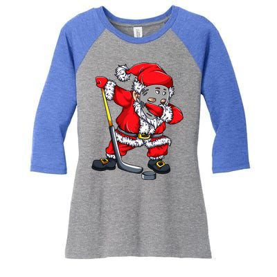 Christmas Santa Dabbing Hockey Player Dab Xmas Gift Women's Tri-Blend 3/4-Sleeve Raglan Shirt