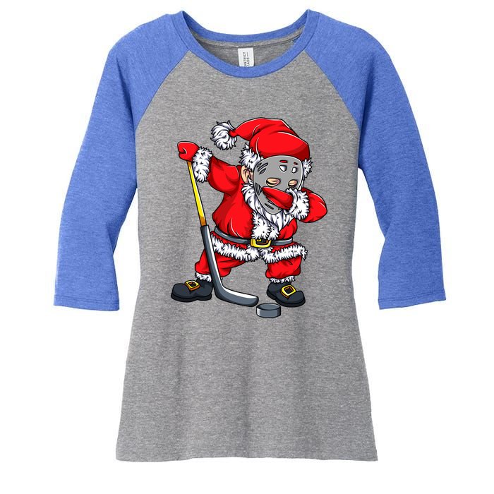 Christmas Santa Dabbing Hockey Player Dab Xmas Gift Women's Tri-Blend 3/4-Sleeve Raglan Shirt