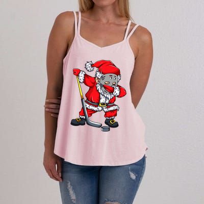 Christmas Santa Dabbing Hockey Player Dab Xmas Gift Women's Strappy Tank