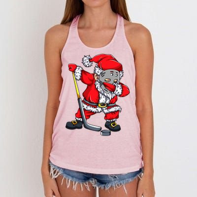 Christmas Santa Dabbing Hockey Player Dab Xmas Gift Women's Knotted Racerback Tank