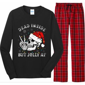 Christmas Skeleton Dead Inside But Jolly Af Christmas Long Sleeve Pajama Set