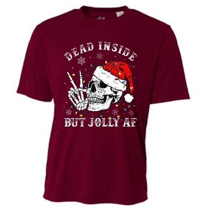 Christmas Skeleton Dead Inside But Jolly Af Christmas Cooling Performance Crew T-Shirt