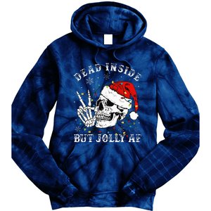 Christmas Skeleton Dead Inside But Jolly Af Christmas Tie Dye Hoodie