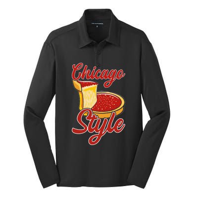 Chicago Style Deep Dish Pizza Silk Touch Performance Long Sleeve Polo