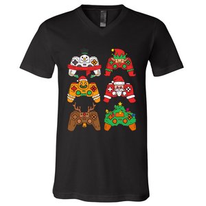 Christmas Santa deer gaming controllers V-Neck T-Shirt