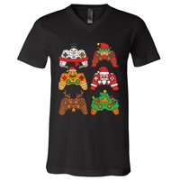 Christmas Santa deer gaming controllers V-Neck T-Shirt