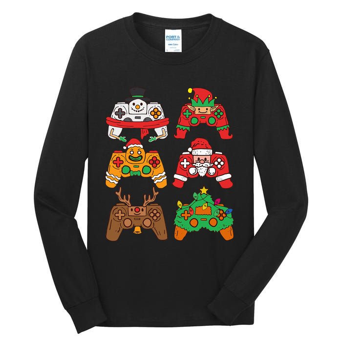 Christmas Santa deer gaming controllers Tall Long Sleeve T-Shirt