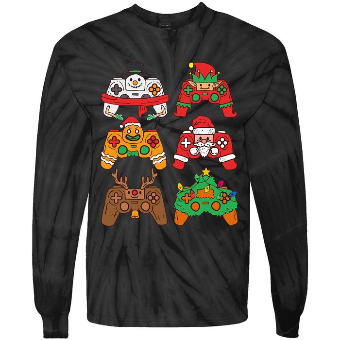 Christmas Santa deer gaming controllers Tie-Dye Long Sleeve Shirt