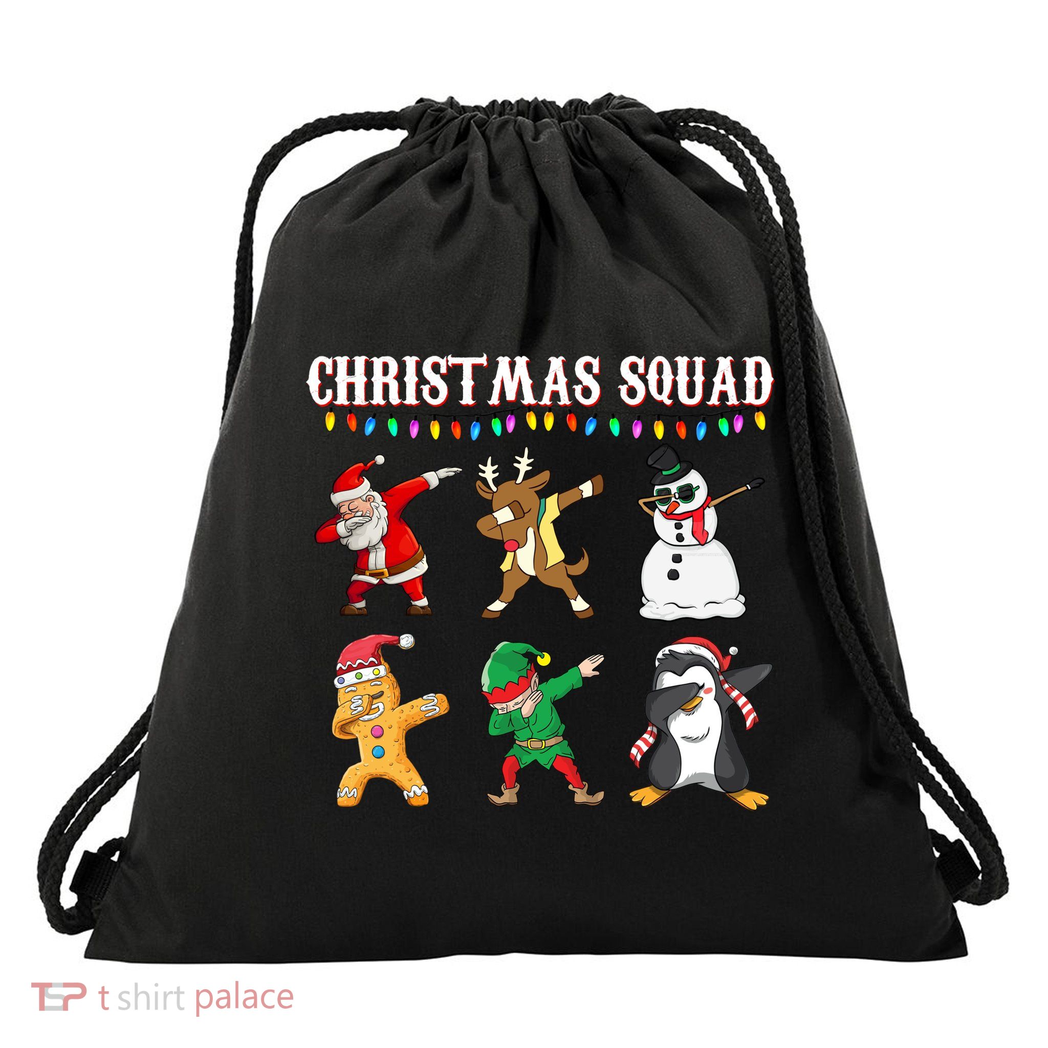 Christmas Squad Dabbing Characters Drawstring Bag