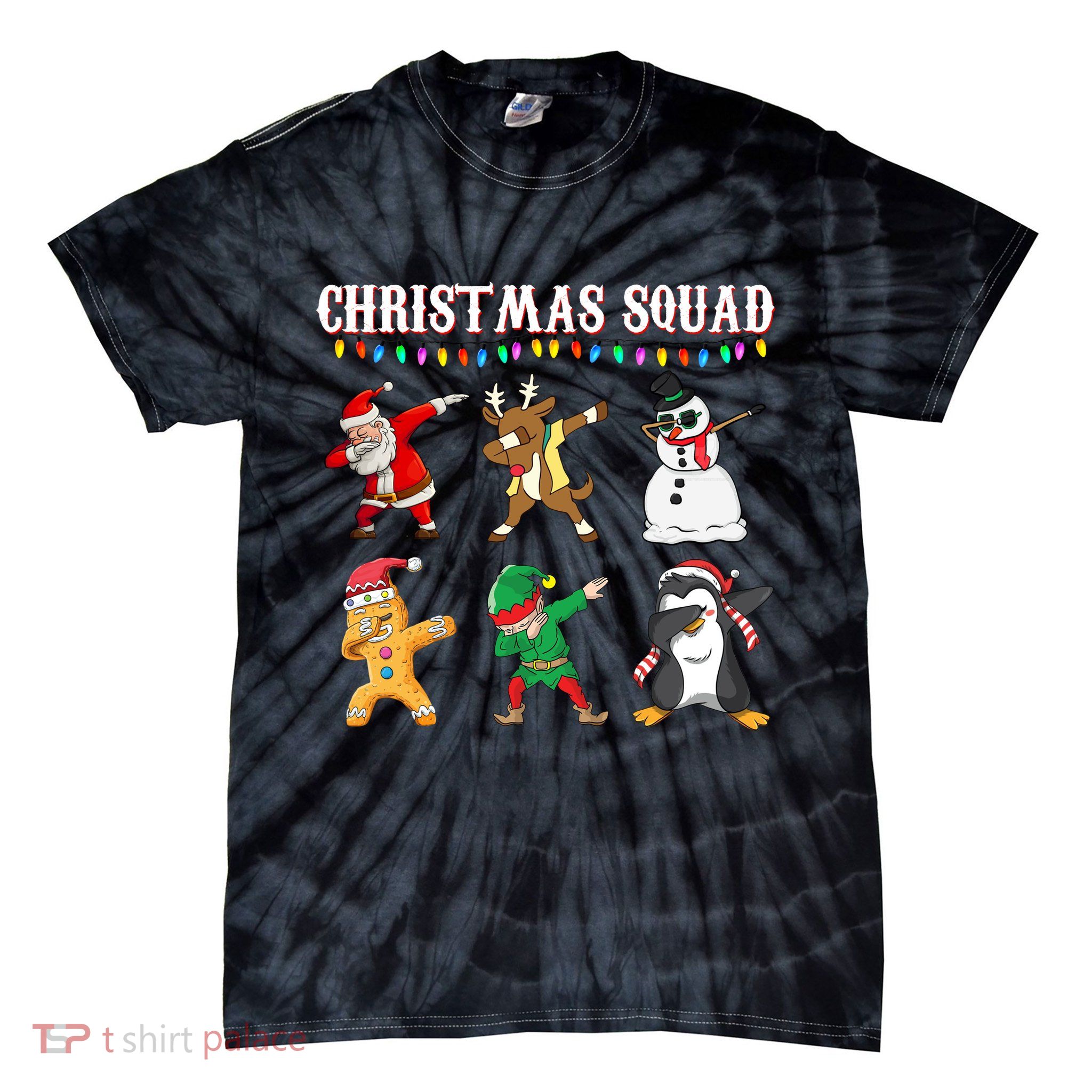 Christmas Squad Dabbing Characters Tie-Dye T-Shirt