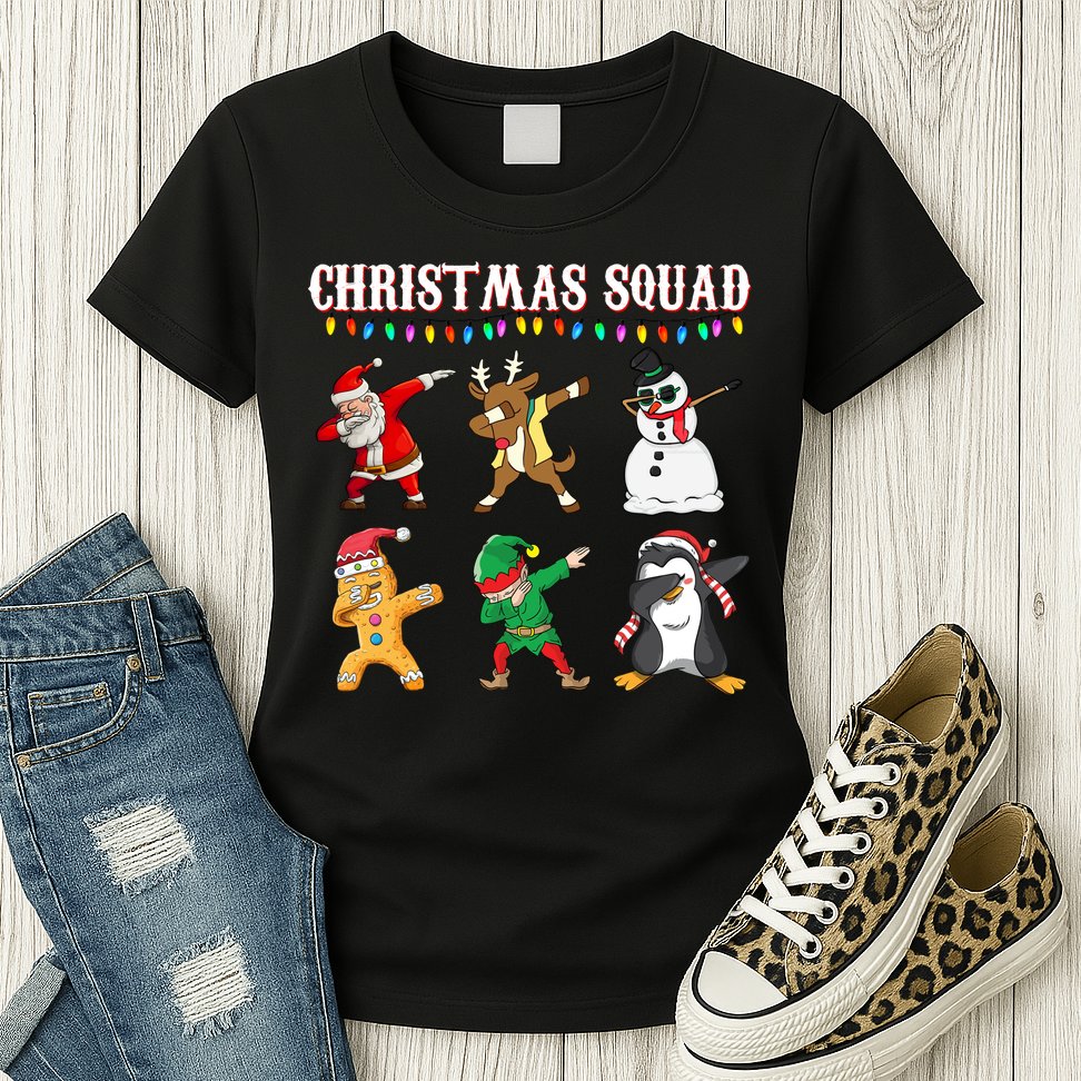 Christmas Squad Dabbing Characters Womens T-Shirt