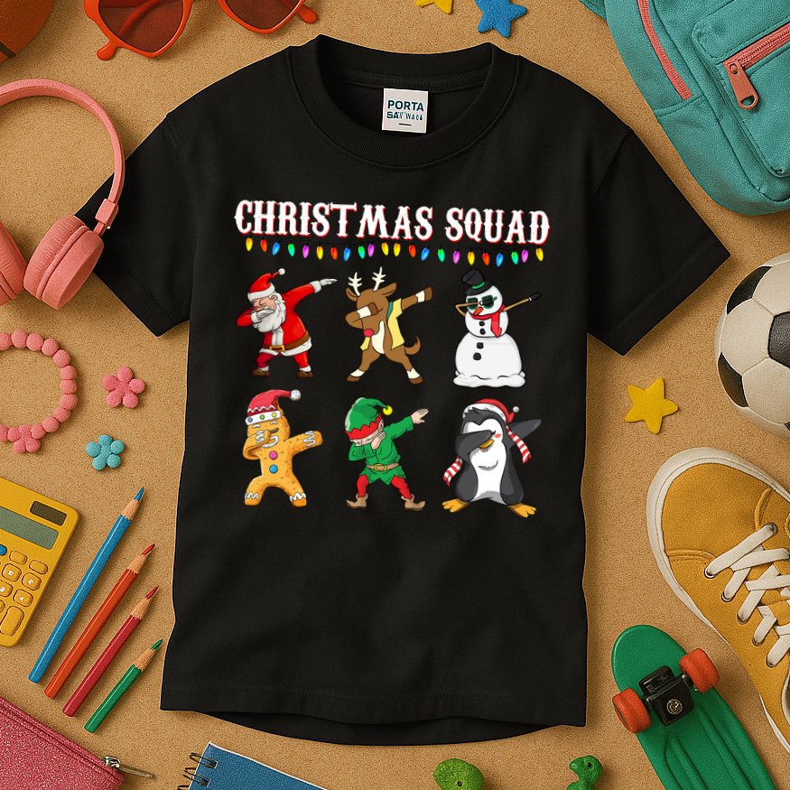 Christmas Squad Dabbing Characters Kids T-Shirt