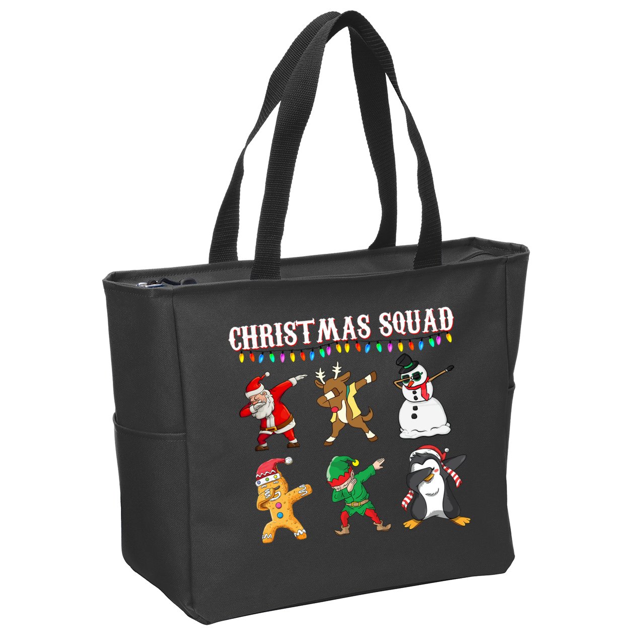 Christmas Squad Dabbing Characters Zip Tote Bag