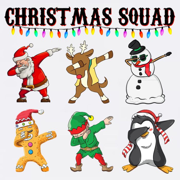 Christmas Squad Dabbing Characters Garment-Dyed Sweatshirt