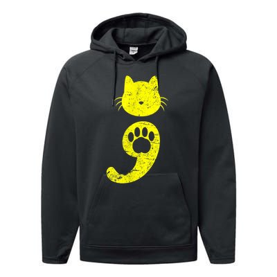 Cat Semicolon Depression Awareness Cat Lover Gift Performance Fleece Hoodie