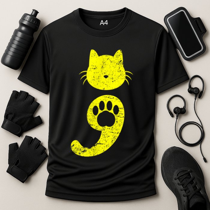 Cat Semicolon Depression Awareness Cat Lover Gift Cooling Performance Crew T-Shirt