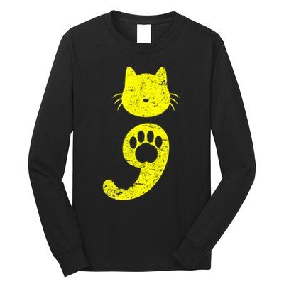 Cat Semicolon Depression Awareness Cat Lover Gift Long Sleeve Shirt