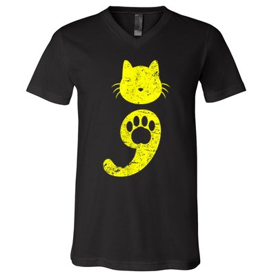 Cat Semicolon Depression Awareness Cat Lover Gift V-Neck T-Shirt